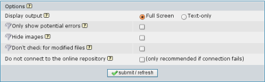 Options for the version check screen